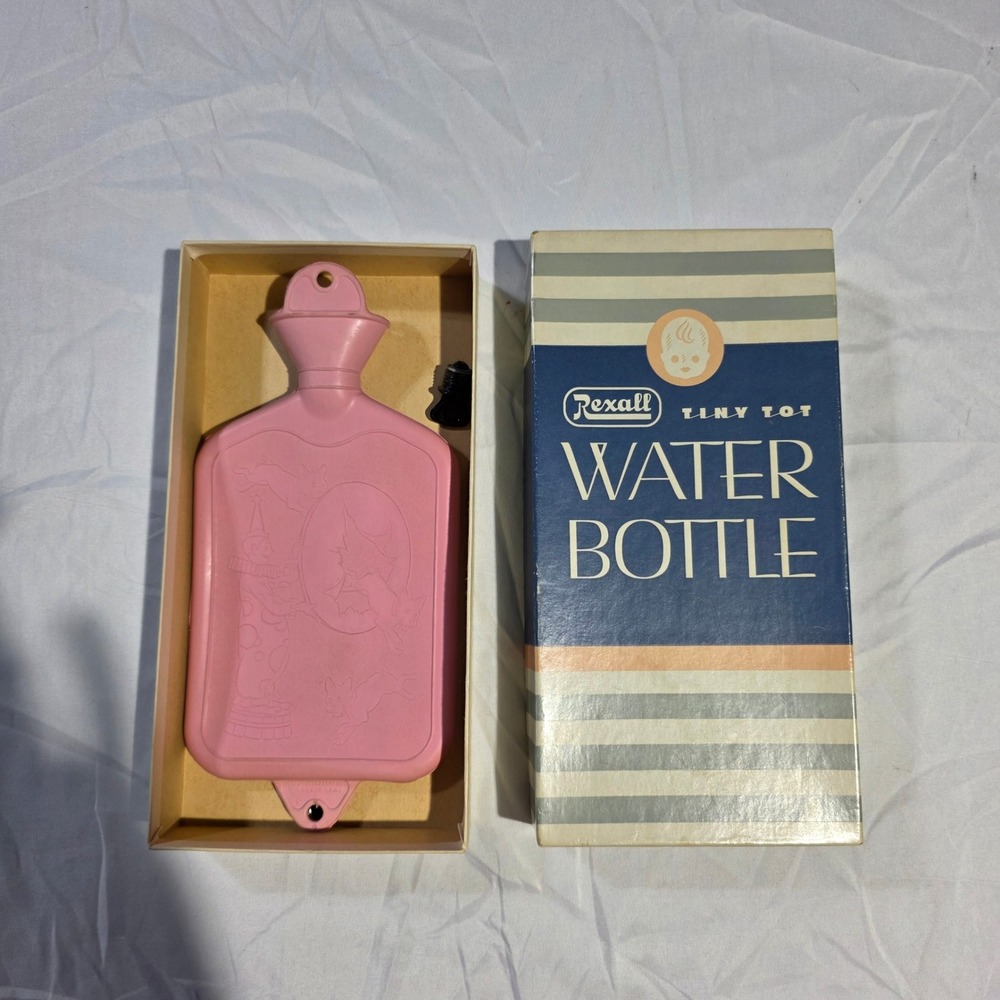 Vintage Rexall Tiny Tot Pink Rubber Hot Water Bottle with Original Box Nursery
